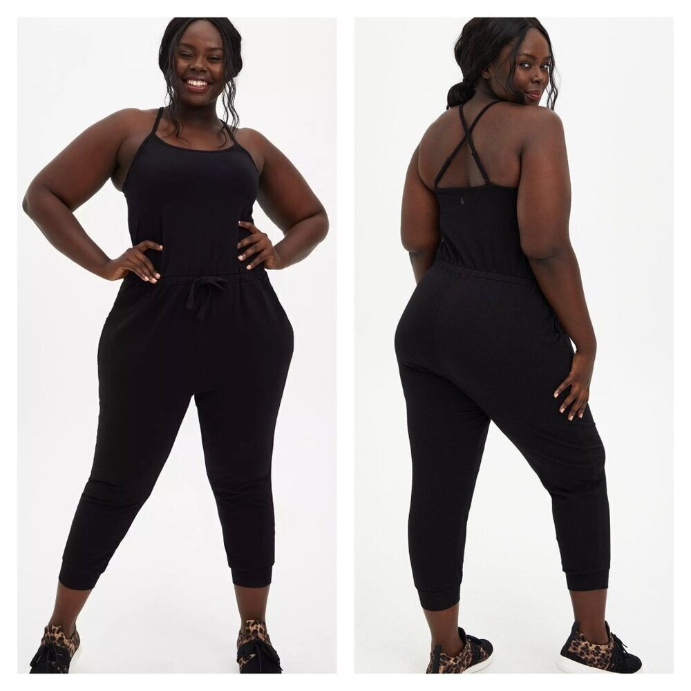 TORRID Active Women's Black Knit Crisscross Back Crop Jumpsuit Size 3/3x
